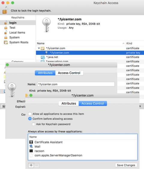 Certificate Assistant - Private Key Attached to Certificate