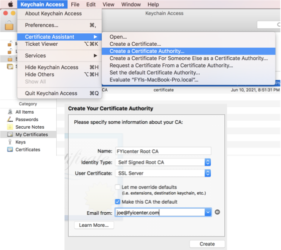 Certificate Assistant - Create Root CA