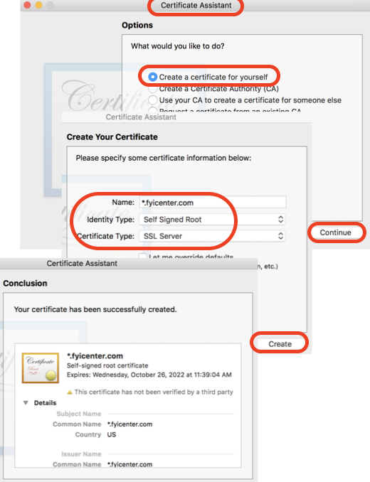 Certificate Assistant - Self-Signed Root Certificate