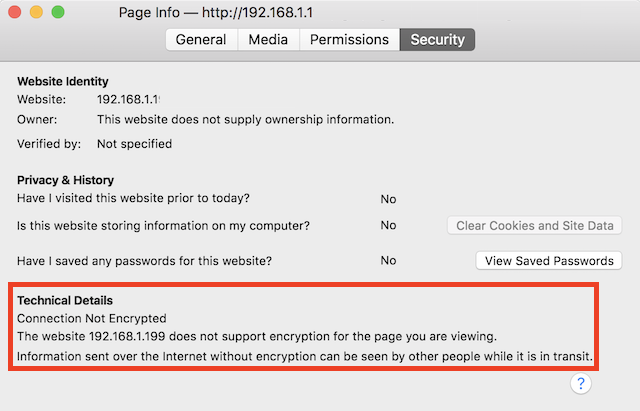 'Connection Not Encrypted' Warning