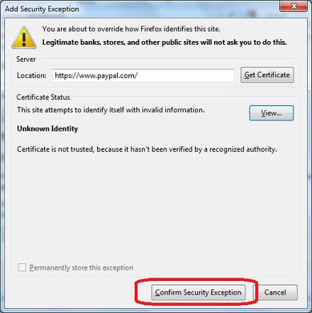 Firefox 9 - Add Security Exception