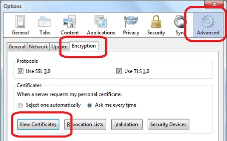 Firefox 9 Option - View Certificates