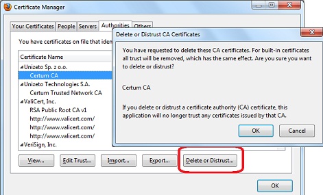 Firefox 47 - Delete Certificates