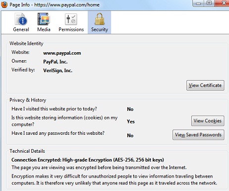 Firefox View Page Info - Security Tab