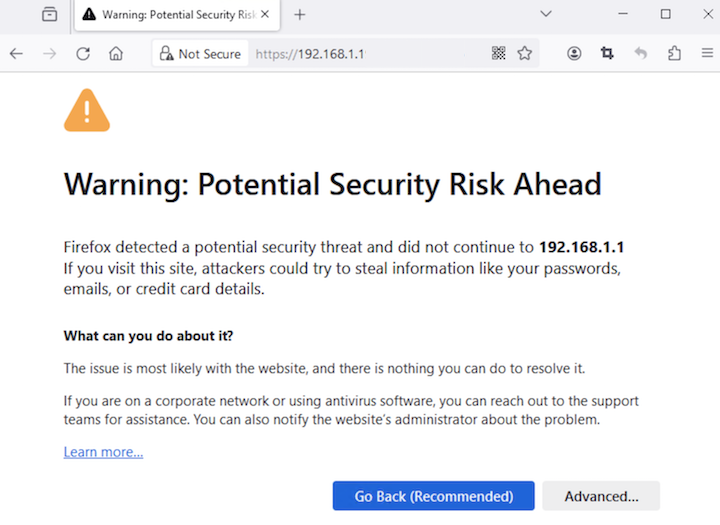 'Potential Security Risk Ahead' Warning