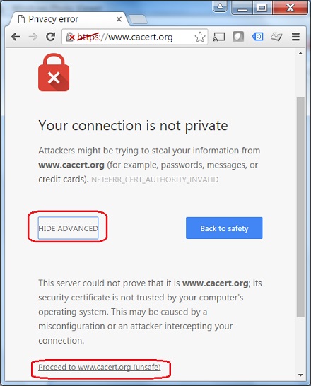 Google Chrome 51 Error - Your connection is not private
