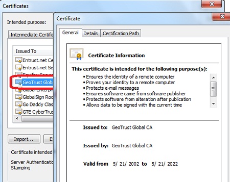 IE - Root CA Certificates General View