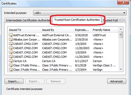 IE Option - List of Root CA Certificates