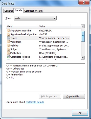 IE - View Server Certificate Details