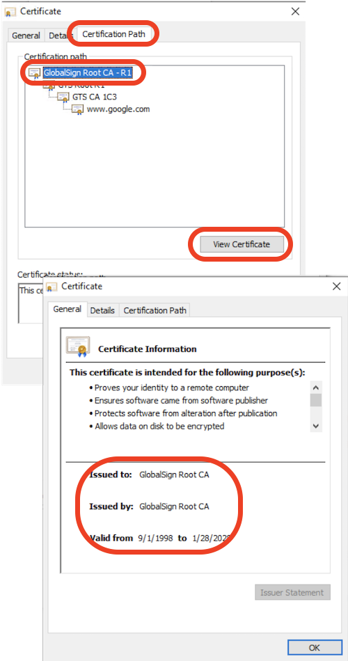 Microsoft Edge 93 - Website Certificate Signing Path