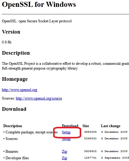 Download OpenSSL for Window