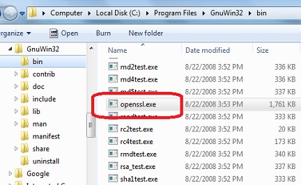 OpenSSL for Window Folder and Command