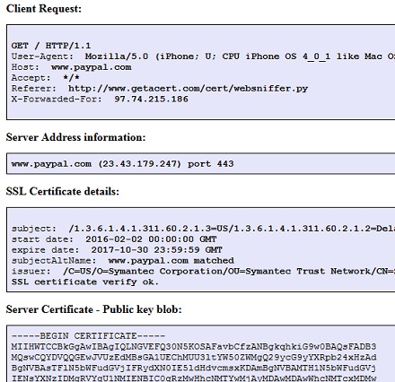 getacert.com Website Debugger Output