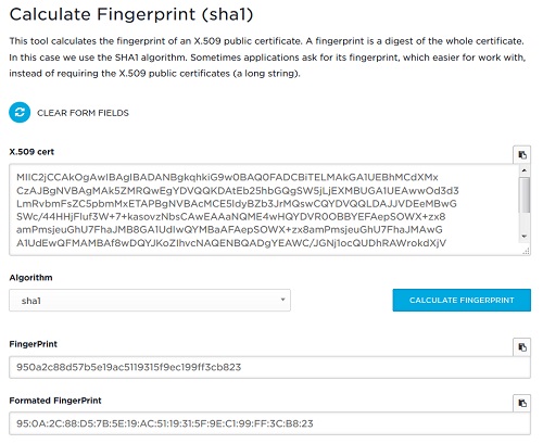 samltool FingerPrint Calculator