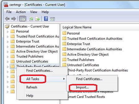 certmgr.msc - Import Root CA Certificate